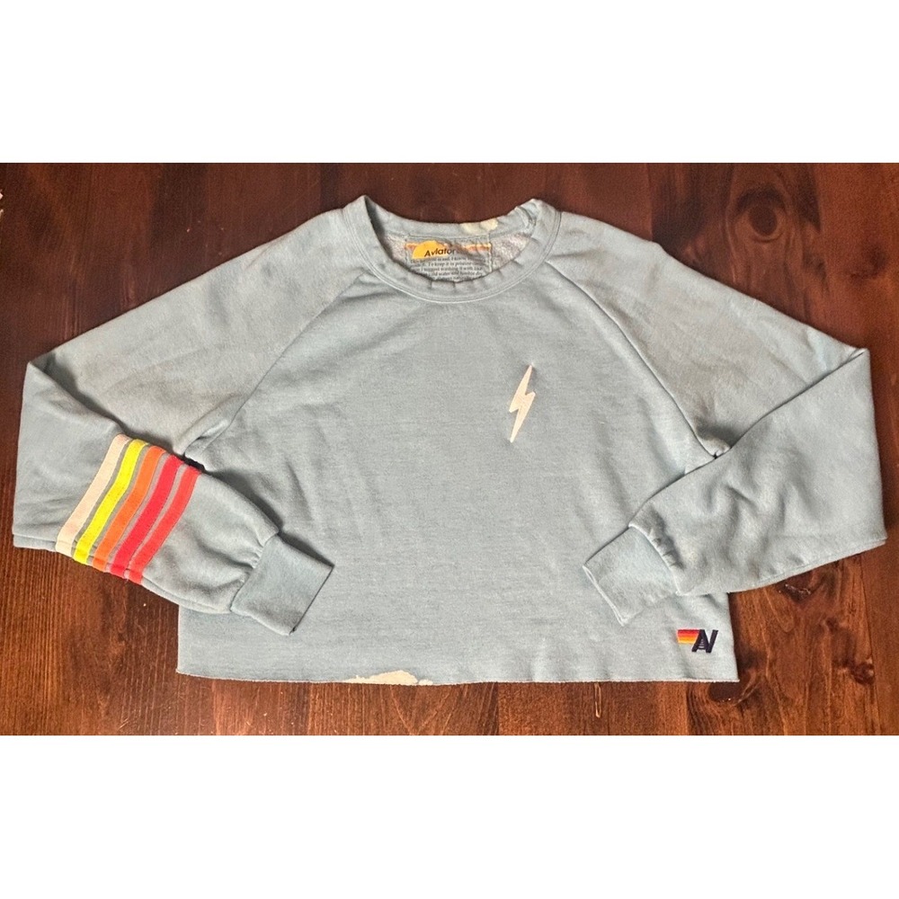 Aviator Nation Matching Sweatshirt & Sweatpants Set Blue Rainbow Lightning Bolt